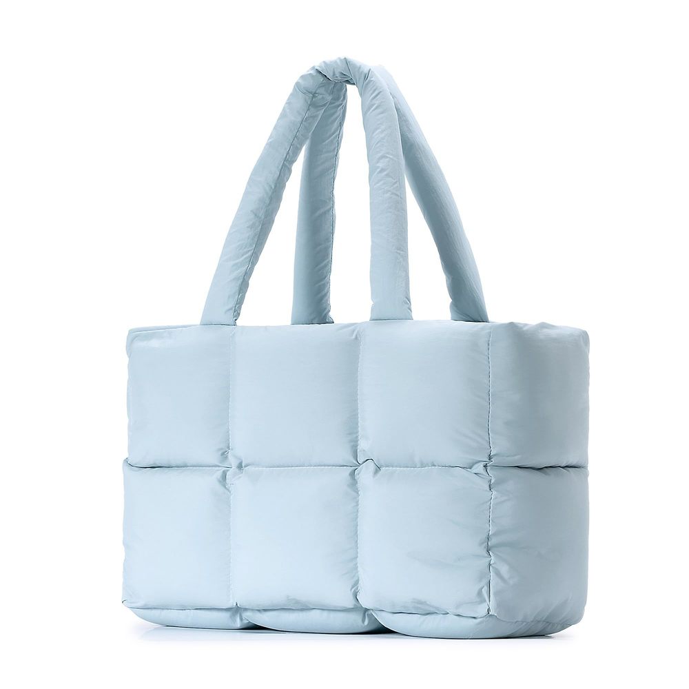 Blue Puffer Quilted Cloud Shoulder Tote